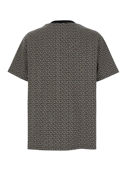 Grey T-Shirt With Logo Applied On The Chest And All-Over Labyrinth Motif In Cotton Man