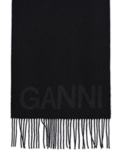 Ganni Black Recycled Wool Scarf