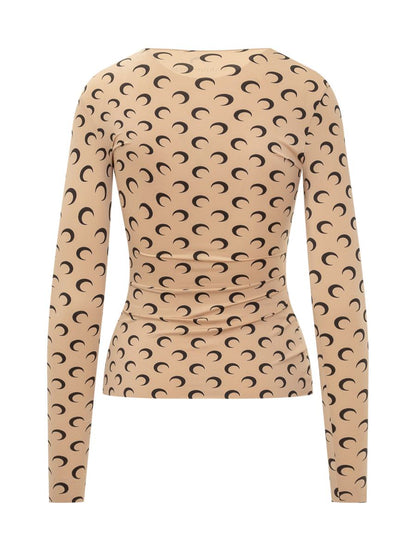 Marine Serre Beige Fitted Top With Moon Print By Marine Serre