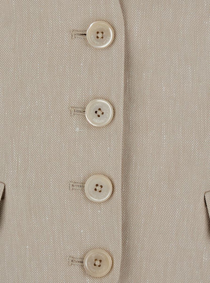 Beige Vest With V Neck In Linen And Cotton Blend Woman